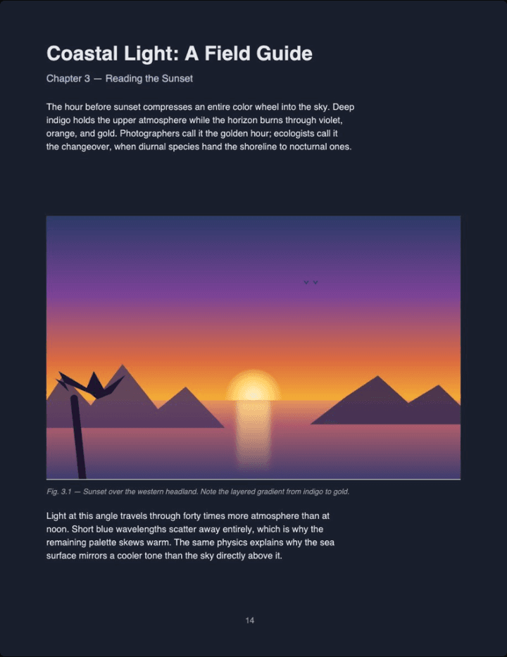 The same page darkened by PDF Dark — uniform dark background with near-white text
