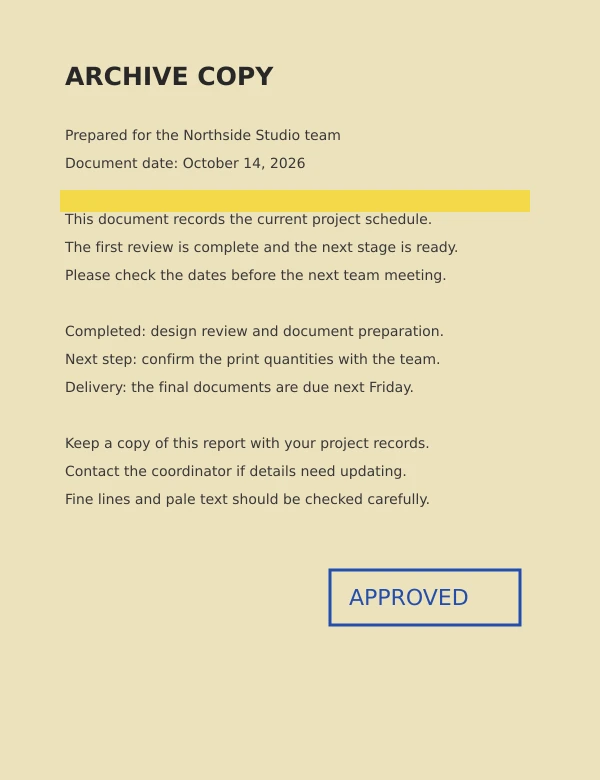 Yellow paper with colored marks before PDF whitening