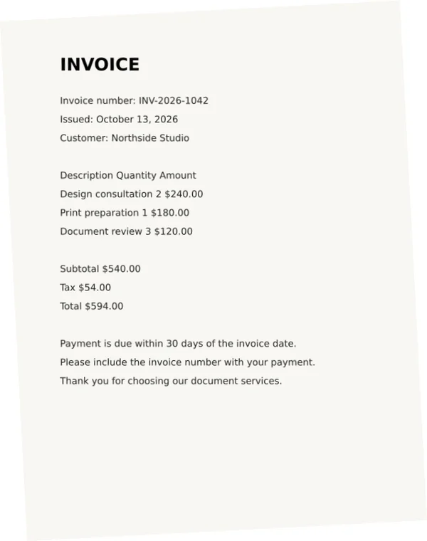 A tilted invoice after PDF deskew
